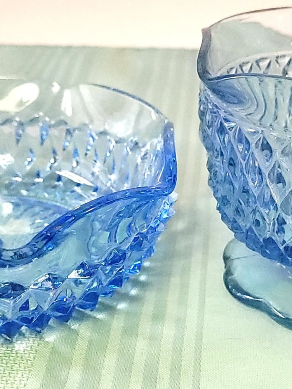 1960s Light Blue Diamond Glass Sugar Bowl and Creamer Set